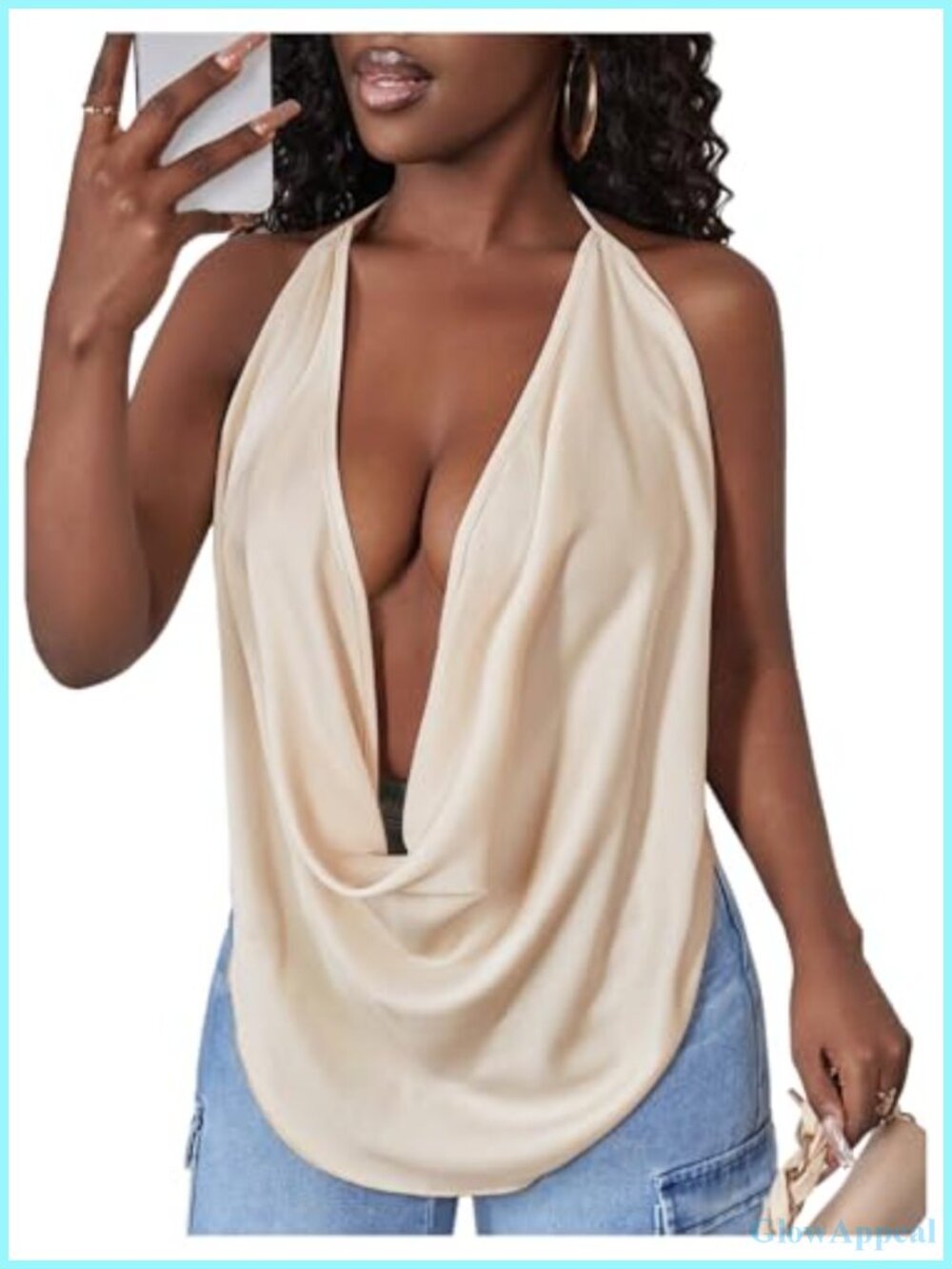 Sexy Cowl Neck Deep V Halter Cami Top Draped Backless Sle